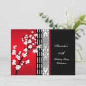 Asian Red Black Blossom Birthday Party 2 Kaart (Staand voorkant)