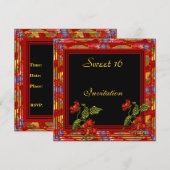 Asian Red Black Floral Sweet 16 Birthday Party Kaart (Voorkant / Achterkant)