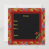 Asian Red Black Floral Sweet 16 Birthday Party Kaart (Achterkant)