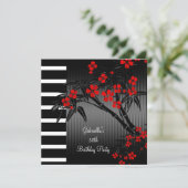 Asian Red Floral Black White Bamboo 30th Birthday Kaart (Staand voorkant)