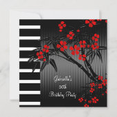 Asian Red Floral Black White Bamboo 30th Birthday Kaart (Voorkant)