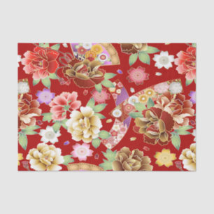Asian Red Gold Pink Modern Floral  Tissuepapier