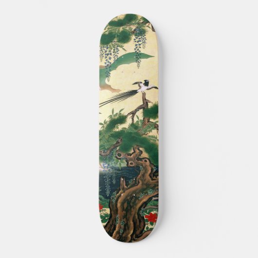 Asian Red Roses Wisteria Floral Bird Skateboard (Voorkant)