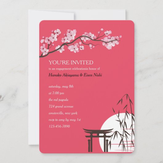 Asian Sakura Engagement Party Invitation Kaart (Voorkant)