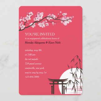 Asian Sakura Engagement Party Invitation Kaart