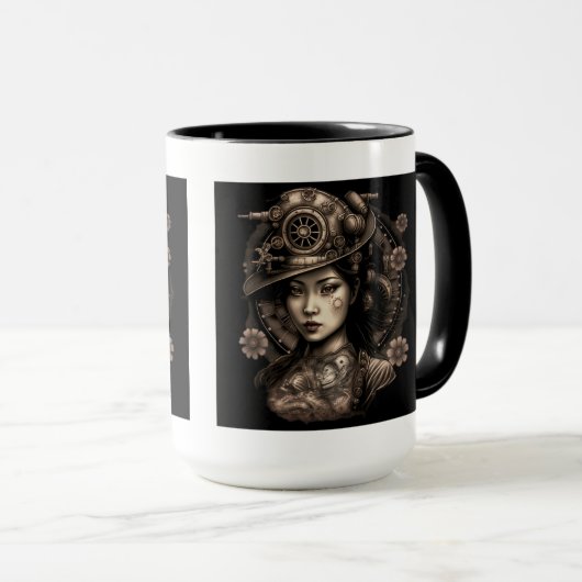 Asian Steampunk Woman Combo Mok, 15 oz Mok (Voorkant rechts)