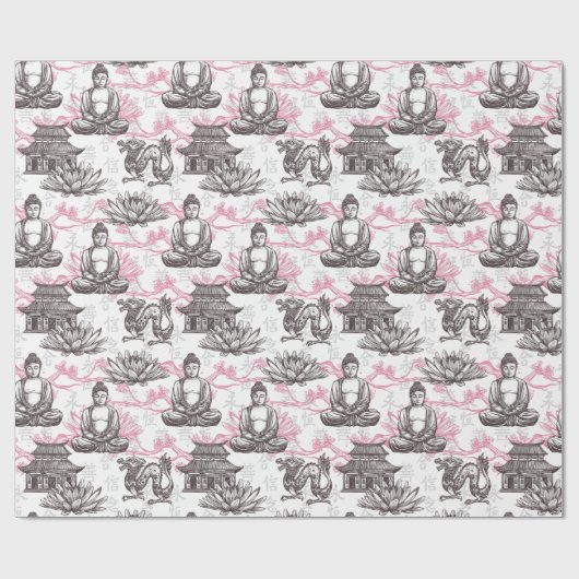 Asian Temple Buddha Floral Gift Cadeaupapier (Vlak)