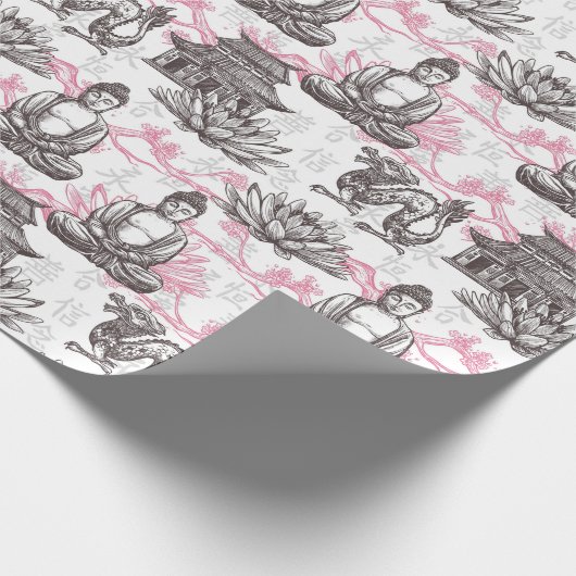 Asian Temple Buddha Floral Gift Cadeaupapier (Hoek)