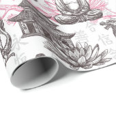 Asian Temple Buddha Floral Gift Cadeaupapier (Rol Hoek)
