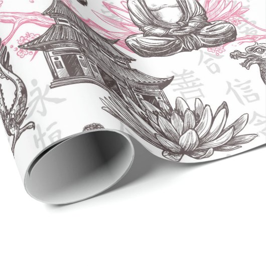 Asian Temple Buddha Floral Gift Cadeaupapier (Rol Hoek)