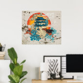 Asian Temple Pagoda en poster voor zoneafdruk (Thuiskantoor)