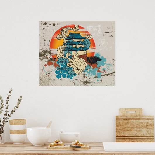Asian Temple Pagoda en poster voor zoneafdruk (Keuken)