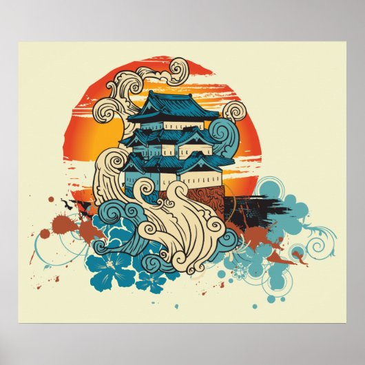 Asian Temple Pagoda en poster voor zoneafdruk (Voorkant)