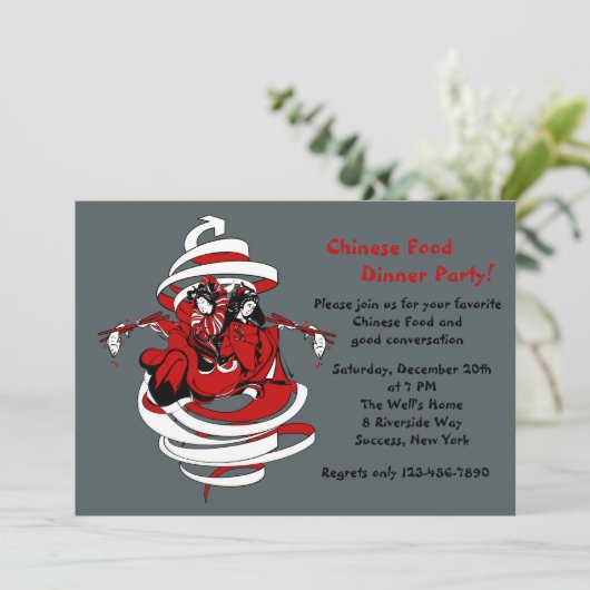Asian Theme Dinner Party Invitation Kaart (Staand voorkant)
