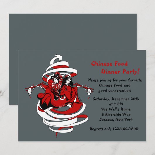 Asian Theme Dinner Party Invitation Kaart (Voorkant / Achterkant)