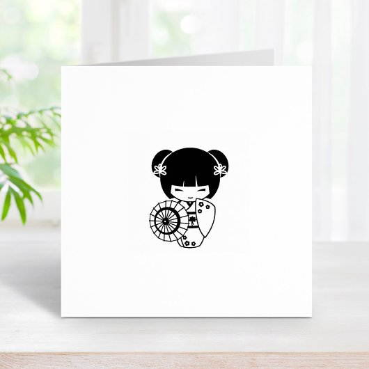 Asian Umbrella Geisha Girl in Kimono 2 Rubberstempel