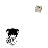 Asian Umbrella Geisha Girl in Kimono 2 Rubberstempel (Gestempeld)
