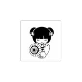 Asian Umbrella Geisha Girl in Kimono 2 Rubberstempel (Afrduk)