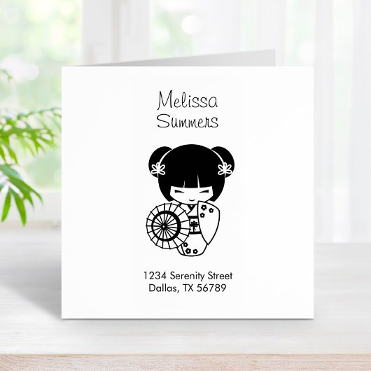 Asian Umbrella Geisha Girl in Kimono-adres Rubberstempel