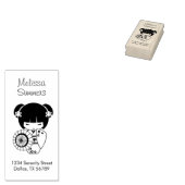 Asian Umbrella Geisha Girl in Kimono-adres Rubberstempel (Gestempeld)
