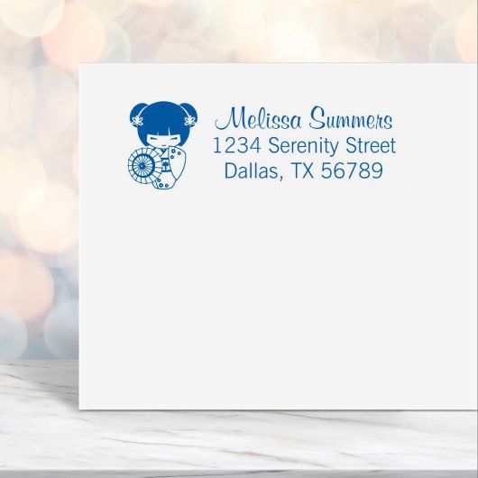 Asian Umbrella Girl in Kimono-adres Zelfinktende Stempel