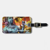 Asian Warrior Blue Statue Laat het avontuur beginn Bagagelabel (Voorkant horizontaal)