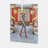 Asian Warrior Maiden Glas Ornament (Voorkant links)