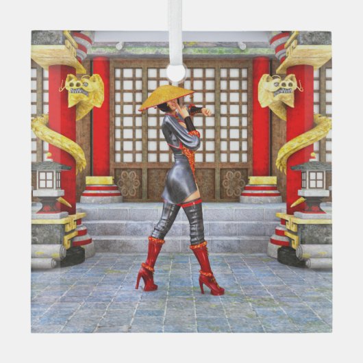 Asian Warrior Maiden Glas Ornament (Voorkant)