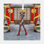 Asian Warrior Maiden Glas Ornament (Achterkant)