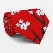 Asian White Sakura Oriental Cherry Blossom Stropda Stropdas (Opgerold)