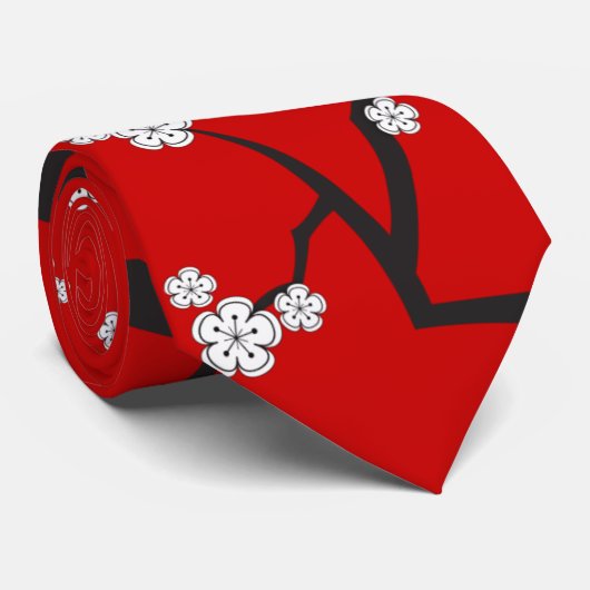 Asian White Sakura Oriental Cherry Blossom Stropda Stropdas (Opgerold)