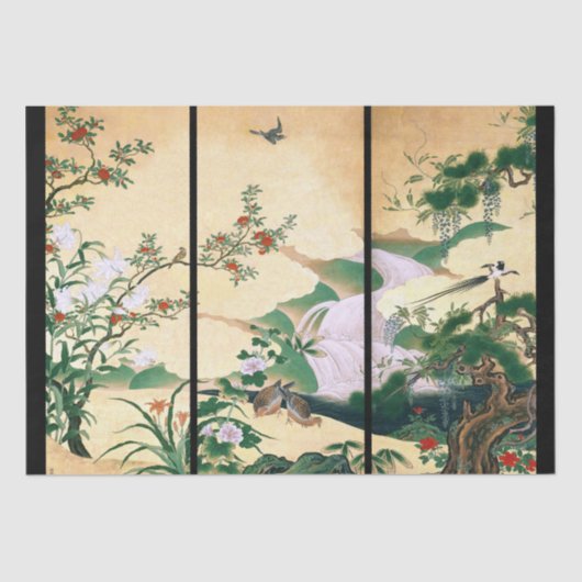 Asian Wisteria Floral Doves Waterfall Tissue Paper Tissuepapier (Voorkant)