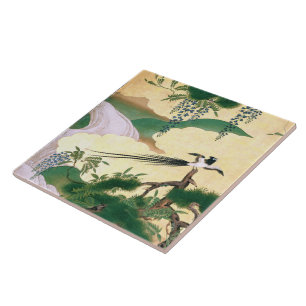Asian Wisteria Flowers Waterfall River Bird Tile Tegeltje