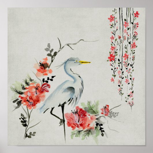 Asian'Crane Floral Poster (Voorkant)