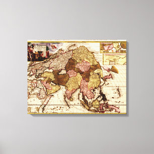 AsiaPanoramic MapAsia 4 Canvas Afdruk