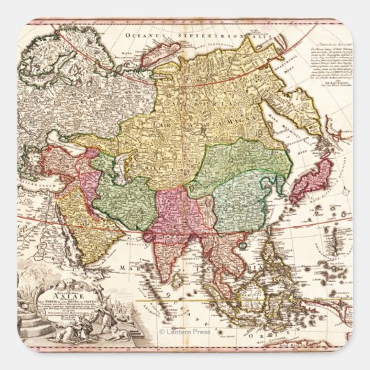 AsiaPanoramic MapAsia 6 Vierkante Sticker (Voorkant)