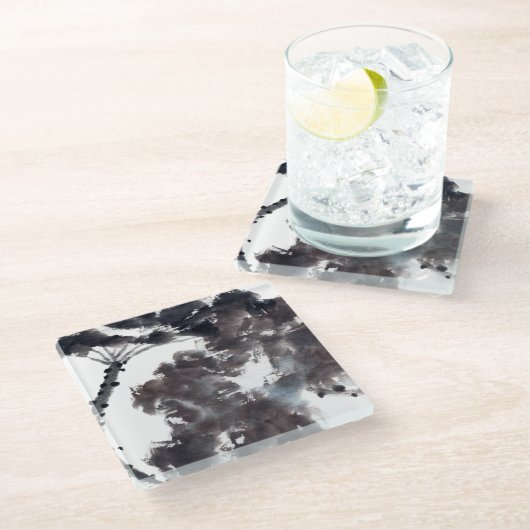 Asiatische Kunst mit Lotusblätter Motiv Glazen Onderzetter (Schuin)