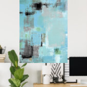 'Aside' Blue en Grey Abstract Art Poster Afdrukken (Thuiskantoor)