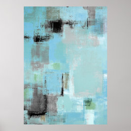 'Aside' Blue en Grey Abstract Art Poster Afdrukken