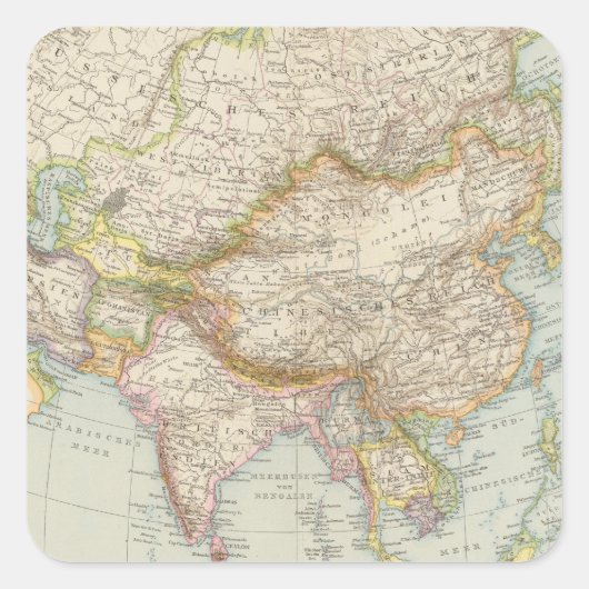 Asien - Kaart van Azië Vierkante Sticker (Voorkant)