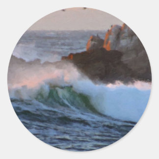 Asilomar Beach Wave Big Sur Californië geschilderd Ronde Sticker