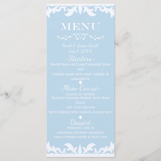 Asindroom Cinderella Bruiloftsmenu Menu (Voorkant)