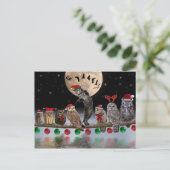 Asio die met Uilen op Kerstavond danst Feestdagenkaart (Staand voorkant)