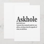 Askhole Definitie Grappige Gag Woordenboek Volwass Kaart (Voorkant / Achterkant)