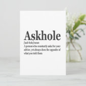 Askhole Definitie Grappige grap Woordenboek Volwas Kaart (Staand voorkant)