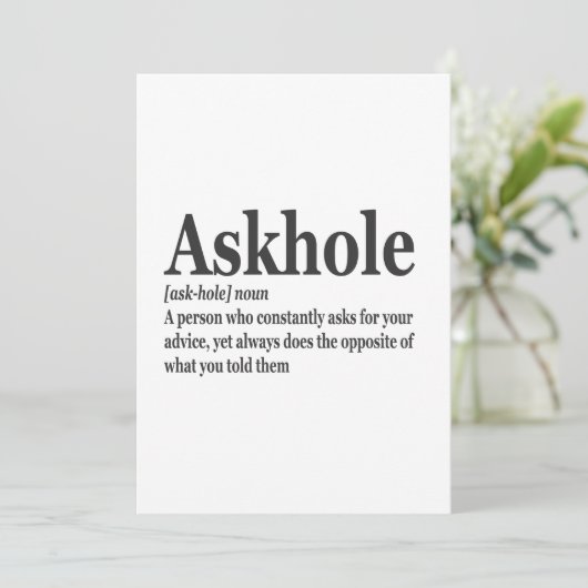 Askhole Definitie Grappige grap Woordenboek Volwas Kaart (Staand voorkant)