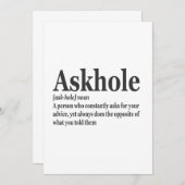 Askhole Definitie Grappige grap Woordenboek Volwas Kaart (Voorkant / Achterkant)