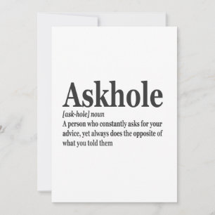 Askhole Definition Hilarious Gag Dictionary Adult Kaart