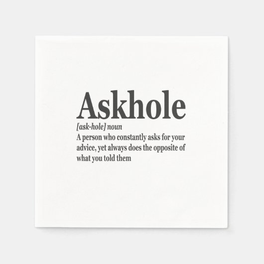 Askhole Definition Hilarious Gag Dictionary Adult Servet (Voorkant)