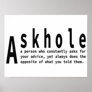 Askholes - Sarcastische woordenboekdefinitie Poster